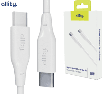 Allity ALLITY AUC-02 podatkovni kabel USB-C na USB-C, 60W, 1m, silikon, bela