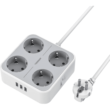 Tessan 302C namizni razdelilec, 4x vtičnica, 2x USB-A, 1x USB-C, 2 m kabel (TS-302-C)