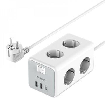 Tessan 306C namizni razdelilec, 6x vtičnica, 2x USB-A, 1x USB-C, 2 m (TS-306-C)