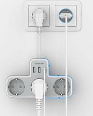 Tessan 323X-C namizni razdelilec, 3x vtičnica, 2x USB-A, 1x USB-C, 15 cm kabel (TS-323X-C)