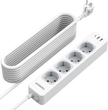 Tessan 307C namizni razdelilec, 4x vtičnica, 2x USB-A, 1x USB-C, stikalo (TS-307-C)