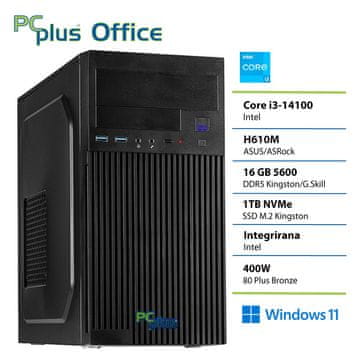 PCplus e-office i3 14100 16GB DDR5 1TB SSD Windows 11 Home namizni računalnik