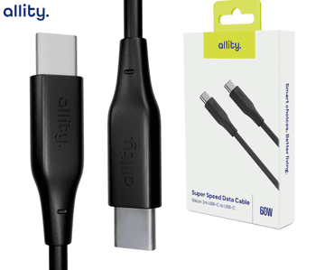 Allity AUC-02 kabel, USB-C na USB-C, 60W, 2m, silikon, črn