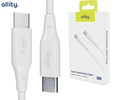 Allity AUC-02 podatkovni kabel, USB-C na USB-C, 60W, 2m, silikon, beli