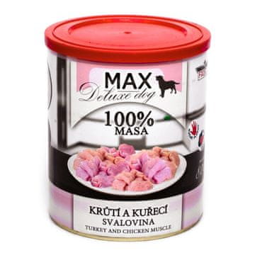 MAX Deluxe Dog puranje in piščančje mišično meso, v konzervi 800 g