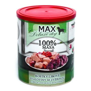 MAX Deluxe Dog kocke pustega mišičnega mesa z divjačino, v konzervi 800 g