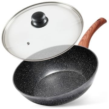 shumee Granitna vok ponev s steklenim pokrovom BLACK&WOOD 28 cm