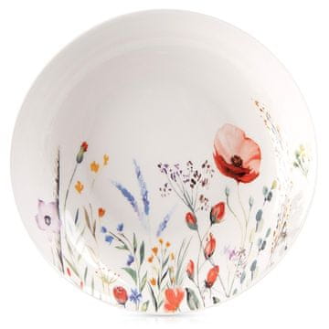 Artemis Velik globok krožnik za večerjo in juho, porcelanasto cvetje, mak 600 ml