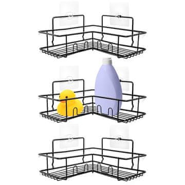 shumee Kotna kopalniška polica, prilepljena na tuš, kovinska, črna, komplet 3 kosov.