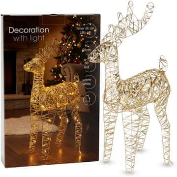Artemis Svetleča zlata dekorativna božična figurica severnega jelena 60 LED diod 60 cm