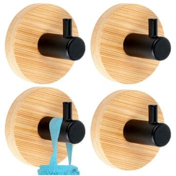 shumee Kavelj za obešanje, samolepilni, lesen, kovinski, črn, 5x3,5 cm, 4 kosi.