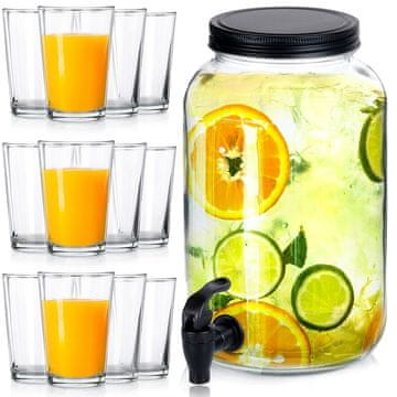 shumee Steklen kozarec za pijačo s pipo 3,2 l + 12 kozarcev 200 ml
