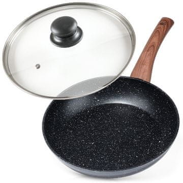 shumee Granitna ponev s steklenim pokrovom BLACK&WOOD 24 cm