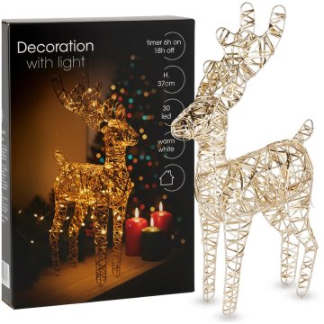 Artemis Svetleča zlata dekorativna božična figurica severnega jelena 30 LED diod 37 cm