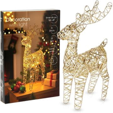 Artemis Svetleča zlata dekorativna božična figurica severnega jelena 25 LED diod 34 cm
