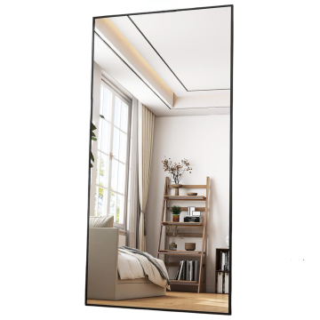 Nikcorp Stoječe ogledalo 180x76 cm, stensko ogledalo za celotno telo, črn aluminijast okvir, HD steklo odporno na udarce