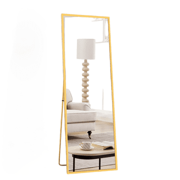 Nikcorp Stoječe ogledalo s kovinskim okvirjem, 150x50 cm, stensko ali prostostoječe, HD odsev in zaščitna folija, zlato