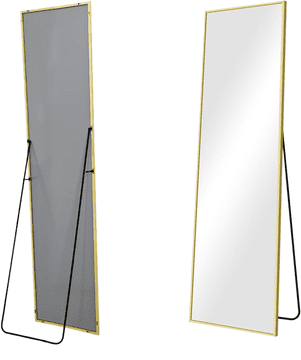 Nikcorp Stoječe ogledalo 150 x 40 cm, zlati aluminijasti okvir, stensko ali prostostoječe, HD odsev brez popačenj, varno steklo