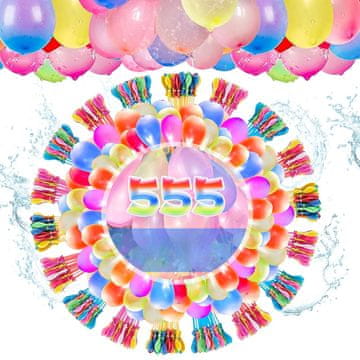 Nikcorp Vodne bombe baloni za vodo s hitrim polnjenjem in samozapiralnim mehanizmom, 555 kosov, pisani lateks, 10-15 cm