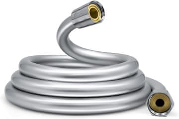 Nikcorp Tuš cev 150 cm, gladka, srebrna, PVC, funkcija proti zvijanju Anti-Twist, vrtljiva 360°, ojačana, univerzalni priključek G 1/2