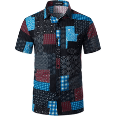 Nikcorp Moška srajca s kratkimi rokavi, bombaž in lan, havajski vzorec, hipi stil, lahka in zračna, poletna, večbarvna, velikost S
