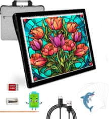 Nikcorp Svetlobna tabla A4 za risanje in diamantno slikanje, LED osvetljena plošča z akumulatorjem, 5 stopenj svetlosti, USB polnilna