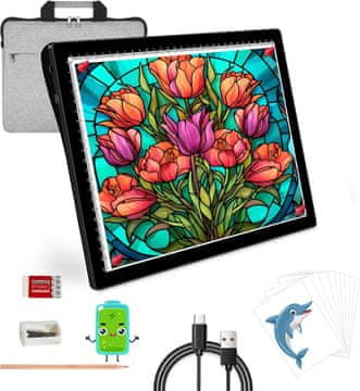 Nikcorp Svetlobna tabla A4 za risanje in diamantno slikanje, LED osvetljena plošča z akumulatorjem, 5 stopenj svetlosti, USB polnilna