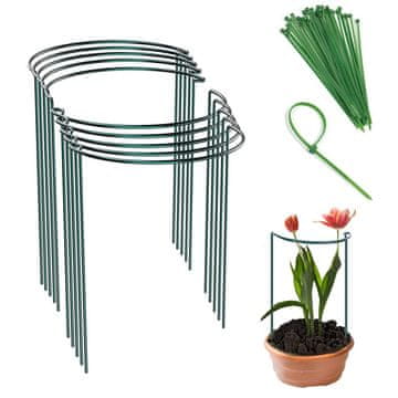 Nikcorp Vrtne opore za rastline s kovinskim obročem, višina 40 cm, 8 kosov in 20 vezi za fiksiranje, zelene barve