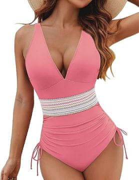 Nikcorp Enodelne kopalke za oblikovanje postave v svetlo rožnati barvi, push-up nedrček, visok pas, nastavljive naramnice, M