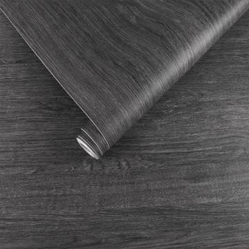 Nikcorp Samolepilna folija za pohištvo v videzu lesa, črna vintage barva, vodoodporna in pralna PVC tapeta, dimenzije 60x900 cm