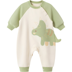 Nikcorp Bombažni kombinezon za dojenčke z dolgimi rokavi, motiv dinozaver, zelena barva, gumbi, 100% bombaž, 12-18 mesecev
