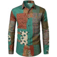 Nikcorp Moška lanena srajca s karirastim vzorcem, elegantna in zračna srajca z dolgimi rokavi, slim fit kroj, zelena, XXL