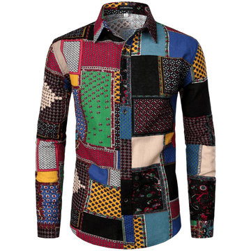 Nikcorp Moška lanena srajca s karirastim vzorcem in našitki, Slim Fit kroj, dolgi rokavi, elegantna in zračna, velikost M, pisana