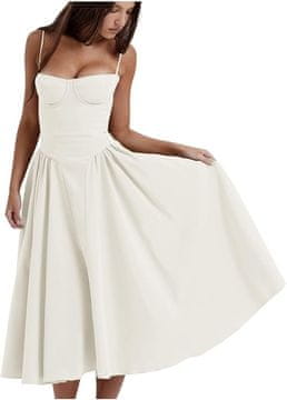 Nikcorp Dolga poletna obleka s tankimi naramnicami, bela maksi obleka z žepi, vintage A-kroj za zabave in plažo, velikost M