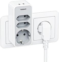 330C vtični razdelilec, 1x Schuko + 2x Euro vtičnici, 1x USB-A, 1x USB-C (TS-330-C)