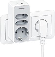 Tessan 330C vtični razdelilec, 1x Schuko + 2x Euro vtičnici, 1x USB-A, 1x USB-C (TS-330-C)