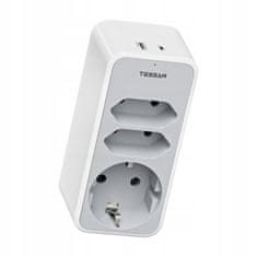Tessan 330C vtični razdelilec, 1x Schuko + 2x Euro vtičnici, 1x USB-A, 1x USB-C (TS-330-C)