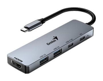 Genius Priključna postaja UH-500, USB-C, 1× HDMI, 2× USB 3.0, 2× USB-C, Power Delivery 100 W, 15 cm, siva