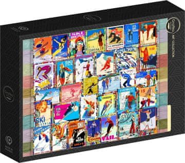 Grafika Puzzle Smučarske poštne znamke 1000 kosov