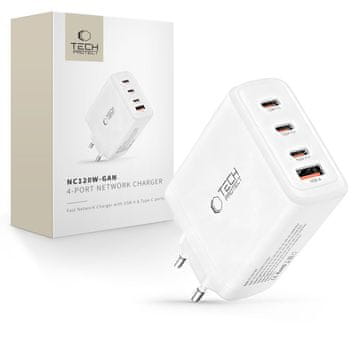 Tech-protect NC120W GaN polnilnik USB / 3x USB-C 120W PD QC, bela