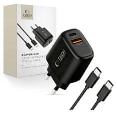 Tech-protect NCA45W GaN polnilnik USB / USB-C 45W PD QC + kabel USB-C, črna