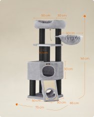 Songmics Praskalnik za mačke, 50x50x141 cm, siva