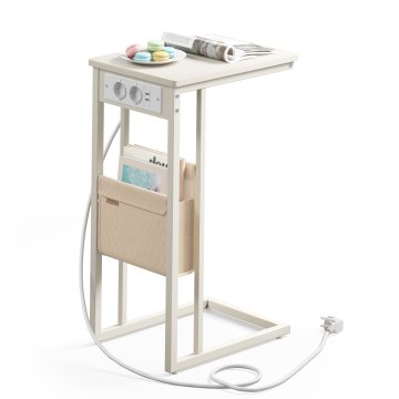 Songmics Stranska mizica, C oblika, 40x30x62,2 cm, bela