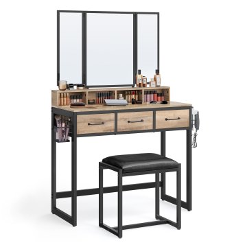 Songmics Toaletna mizica, trojno ogledalo, 90x40x140,8 cm, rjava