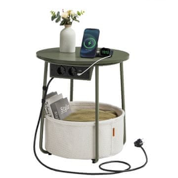 Songmics Stranska mizica okrogla 45x50 cm zelena shranjevanje