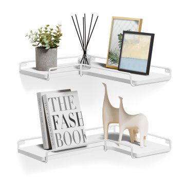 Songmics Kotna stenska polica, komplet, 40x29x4 cm, bela