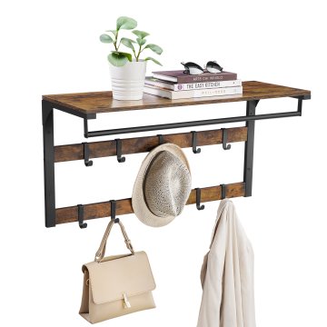 Songmics Stenska obešalna polica, 80x30x42 cm, rjava
