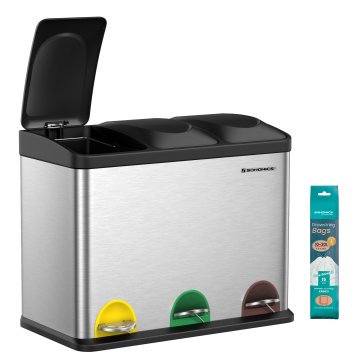 Songmics Reciklažna posoda, 45-litrska pedalna posoda, 60,5x40,5x48,5 cm, srebrna in črna
