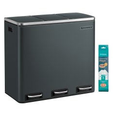 Songmics Koš za recikliranje 3 pregrade 61x315x555 cm zelena siva