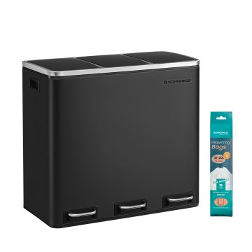 Songmics Reciklirni zabojnik, 3-prekatni pedalni koš, 61x34x55,5 cm, črna